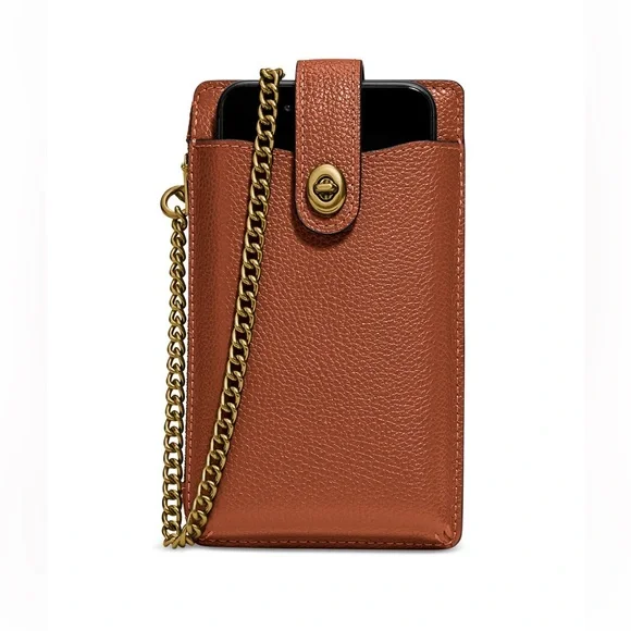 COACH Brown Leather Crossbody Phone Bag - Picture 1 of 15